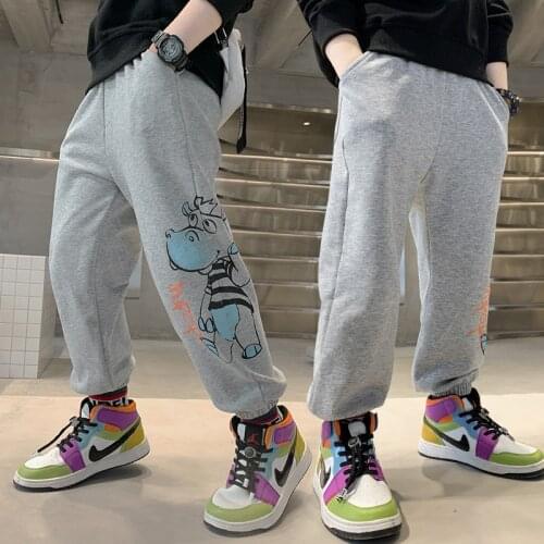 Children Black Sport Pants Spring Autumn Teenage Boy Pants Kids Casual Cartoon Cotton Trousers Boy Clothes 5 6 7 8 9 11 13 Years