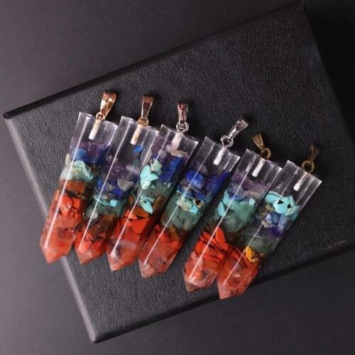 Druzy 7 Chakra Natural Stone Yoga Necklace Pendants Gravel Quartz Natural Dowsing Pendulum 6pcs For Wholesale Free Shipping