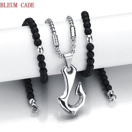 Game Steel Hearthstone Necklaces Titanium Hook Pendant Black Beads Chain Necklace for Men Lucky Jewelry