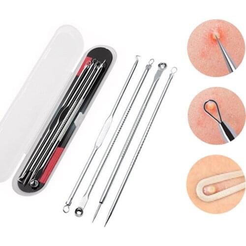 4pcs/set Blackhead Comedone Acne Pimple Blackhead Remover Tool Spoon for Face Skin Care Tool Needles Facial Pore Cleaner