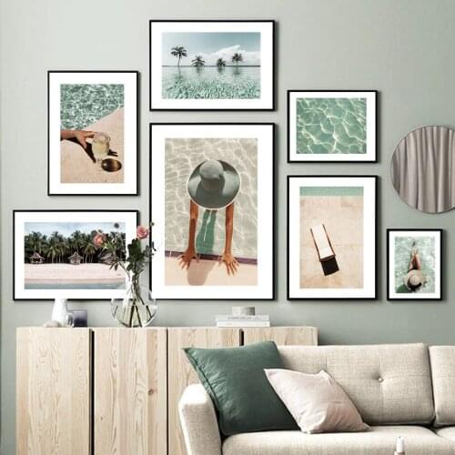 Wall Art Canvas Painting Sunlight Beach Sea Woman Wine Landscape Nordic Posters And Prints Wall Pictures For Living Room Decor