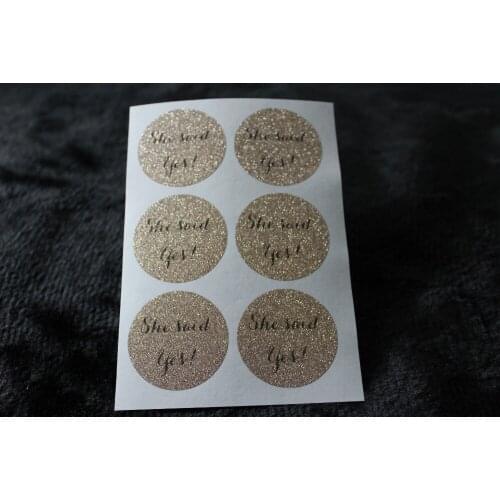 3.8cm She Said Yes Rose gold glitter classic round sticker