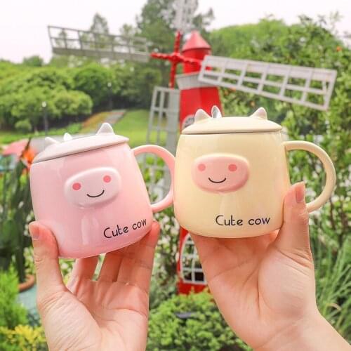 Cartoon Pig Coffee Mug with spoon lid Creative Cute Couple Cup Milk Cup Office Cup with Lid Spoon Girl Gift Ceramic Cup