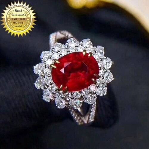 10K Gold ring Lab Created 1.5ct Ruby and Moissanite Diamond Ring With national certificate Ru-001