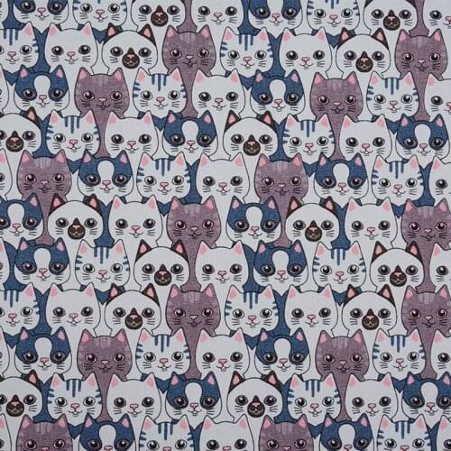 Lovely Cartoon Cat Canvas Fabric Cotton Student Bag Group Cats Print Canvas Fabric Quilting Patchwork DIY Sewing Pillow/Sofa