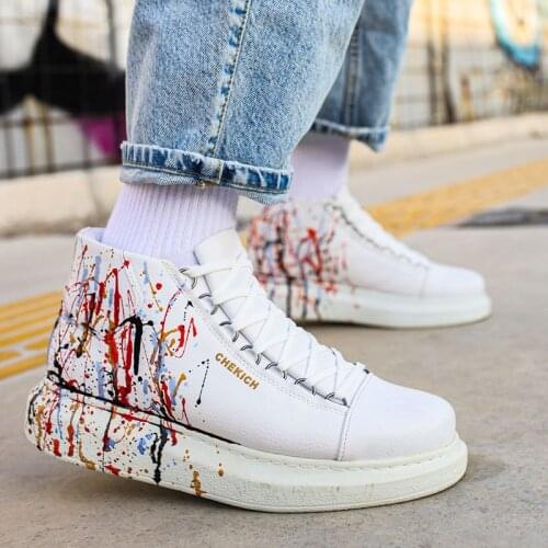 Chekich Mens Boots White Color Colorful Splash Pattern Non Leather 36-45 Size Lace Up Ankle Unisex Shoes Women Comfort Casual 2021 Fashion Office Odorless Trekking Sport Light Breathable Dog New Brand CH263 V1