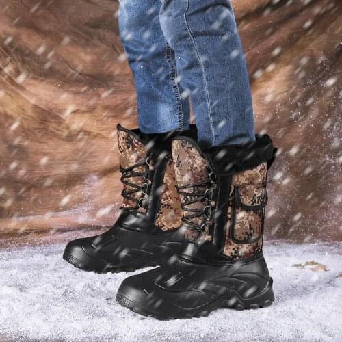 2020 Winter Men Boots With Fur Warm Plush Mid-Calf Snow Boots Men Casual Work Fishing Rain Shoes Waterproof Camouflage Footwear