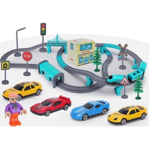 Electric Train Track Set Palstic Railway Cars DIY Assemble Rails Compatible with Wooden Brio Educational Toys Children Gifts