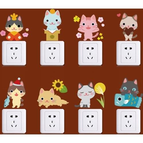 Switch stickers color kitten combination stickers home decoration childrens room living room bedroom removable animal stickers