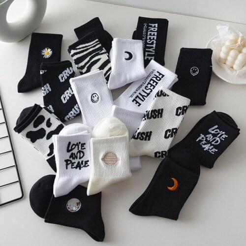 Leopard Zebra Stripes White Black Letter Warm Lady Cute Winter Socks Kawaii Casual Women Winter Warm Socks Short Cotton Socks