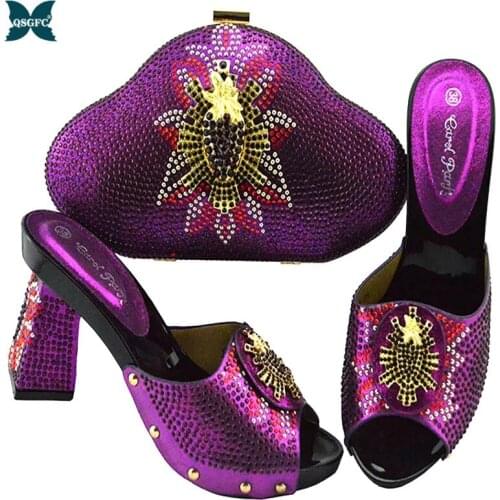 Latest Italian Purple design Shoe and Bag set In Women Matching Shoes and Bag Set Italian Shoes with Matching Bags for wedding