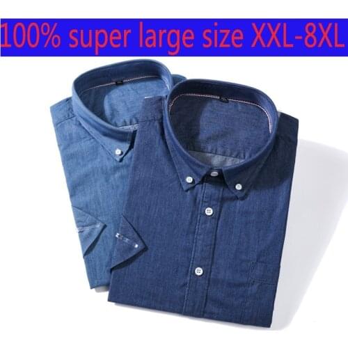 New Arrival Super Large Fashion 100% Cotton Denim Short Sleeve Men Summer Casual Shirts Thin Plus Size 2XL3XL4XL5XL6XL7XL8XL