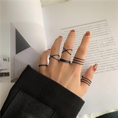 Original Simple anillos Gold Silver Black Hollow Geometric Rings Set For Women Fashion Cross Twist Joint Ring Girls Jewelry 2021