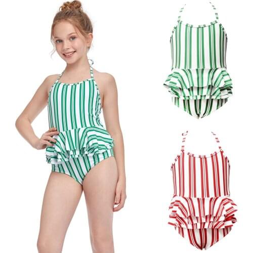 2-12y Kids Swimwear For Girls Toddler Baby Kid Girls Ruffles Stripe One-piece Swimsuit Bathing Beach Swimwear Купальник
