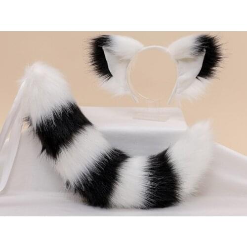 Two-piece Animal Ears Beast Tail Set Christmas Headdress Halloween Cute Plush Cat Ears Headband Unisex Cosplay Gift Headband