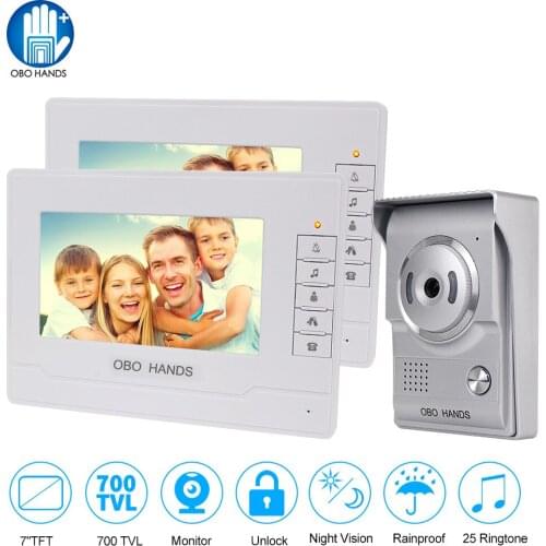 Wired Video Intercom System for Home Indoor Monitor Doorbell and Outdoor Camera with IR Night Vision 700TVL Waterproof DC15V