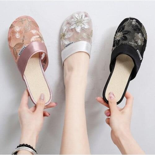 Women slippers outside Spring Summer Comforta stylish embroidery pattern round rubber non-slip flat casual shoes quality U30-46