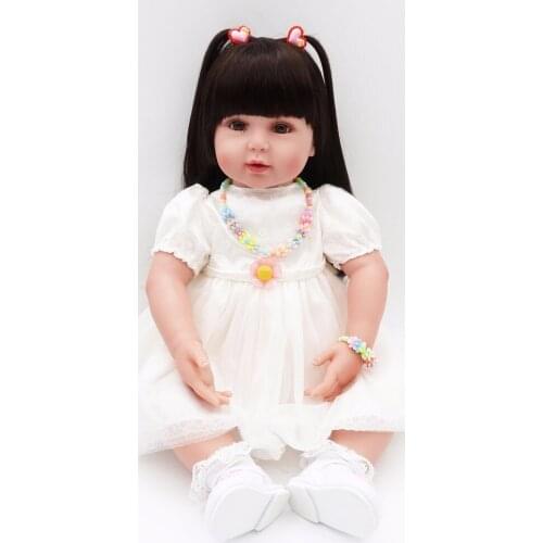 Silicone reborn baby soft body dolls girls 61cm mini princess 2017 preemie for Childrens Day gift for kid 24'' white dress toys