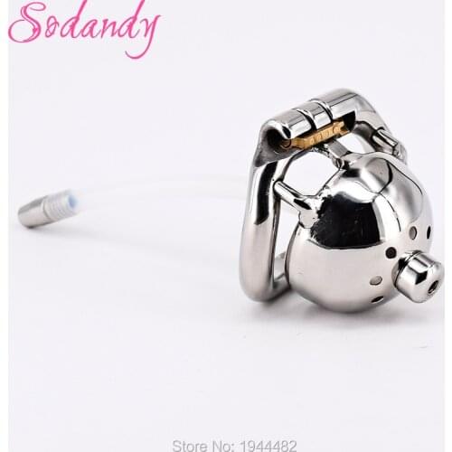 SODANDY 1.3" Super Small Male Chastity Cage Metal Penis Locked In Chastity Belt Device Men Cock Cage Urethral Stretcher Catheter