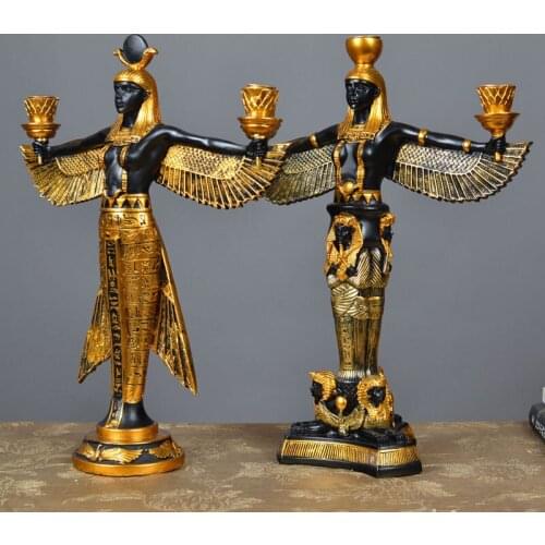 Vintage Egypt Iside Sculpture God Character Statue Retro Desktop Art Candlestick Decor Ornament Home Decoration Accessories