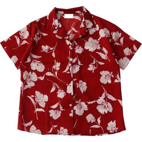 Vintage chiffon floral women shirts 2020 sumemer new turn-down collar short-sleeved loose casual female shirts outwear coat tops