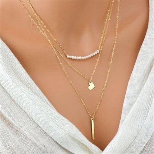 YWZIXLN 2021 Elegant Jewelry Gold Color Heart Pendant Necklace For Women Fashion White Imitation Pearl Choker Necklace N0219