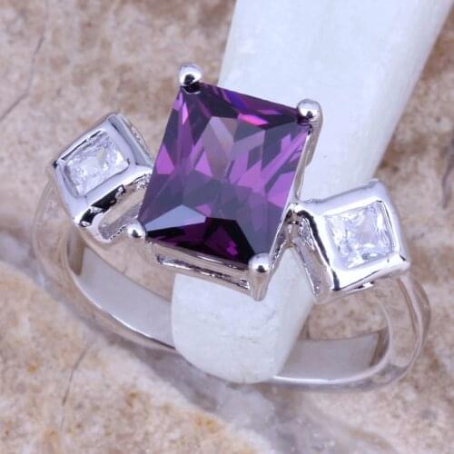 Delicate Purple Cubic Zirconia White CZ Silver Plated Womens Jewelry Ring Size 6 / 7 / 8 / 9 R0523