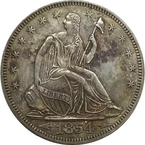 1854 United States Half Dollar Liberty Seated No Motto Above Eagle Cupronickel Plated Silver Collectibles Copy Coin