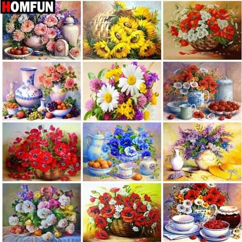HOMFUN 5D Diamond Pattern Rhinestone Needlework Diy Diamond Painting Cross Stitch "Flower landscape" Diamond Embroidery