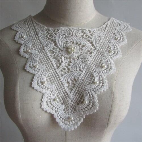 White pearl Embroidered Lace Collar Neckline Venise Applique Embroidery Sewing on Patches Sewing Fabric Accessories YL122