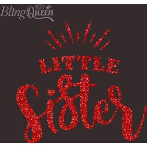 BlingQueen 12PCS/LOT Iron on Patches HTV Heat Transfers Vinyl Glitter Stickers DIY T-shirt Appliques Little Sister Design
