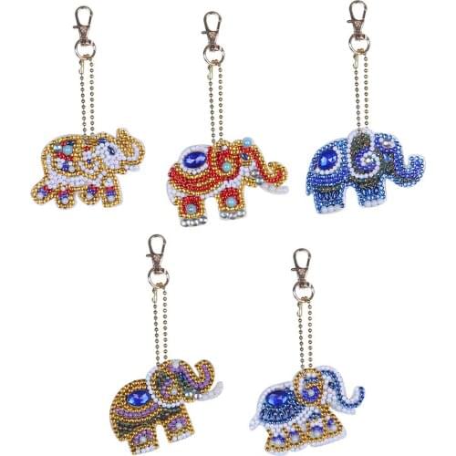 4/5pcs DIY Full Drill Special Diamond Painting Elephant Keychain Keyrings Pendants Stitch Embroidery Key Ring Gift for Girl