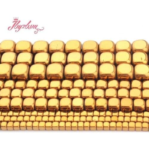 2/3/4/6mm Natural Hematite Gold Cube Smooth Loose Stone Beads For DIY Necklace Bracelt Earring Jewelry Making 15" Free Shipping