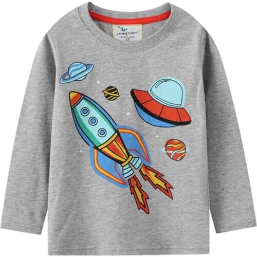Jumping Meters 2021 New Autumn Spring Boys Tshirts Cartoon Rockets Print Fashion Childrens Clothes Long Sleeve Kids Shirts