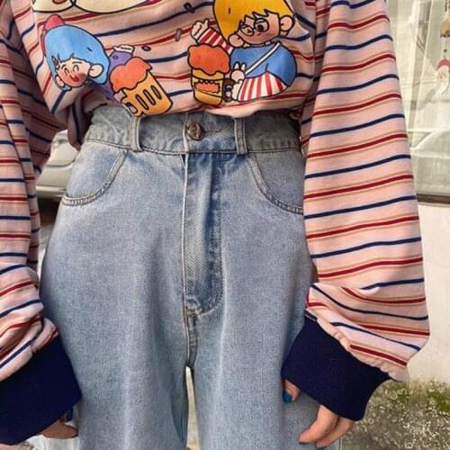 High Waist Korean Denim Trousers 2021 New Trend Autumn Casual Woman Jeans Jeans Women Bowknot Wide Leg Loose Simple Leisure Cute