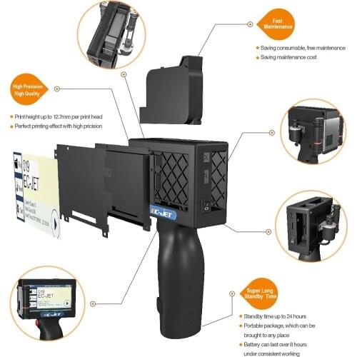 EC-JET Handheld Mini Inkjet Printer Code Printing Machine With One Water-base Ink Cartridge