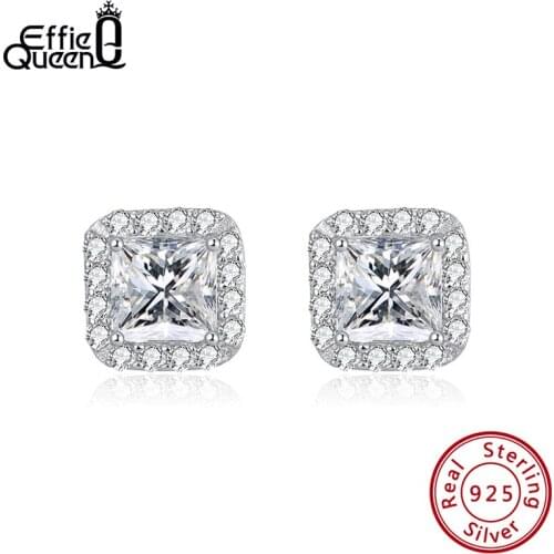 Effie Queen 925 Silver Stud Earring for Women with Big Luxury Crystal AAAA Zircon Earrings Jewelry Wedding Party Gift BE247