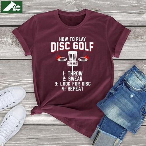 Funny Disc Golf T Shirts Women Clothing How To Play Disc Golf Letter Print Womens T-shirts Unisex Cotton Short Sleeve Tee Tops