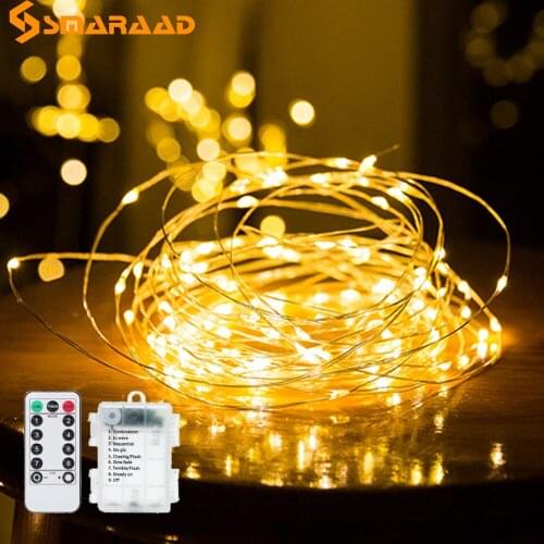 Smaraad 10M 8 Modes 33ft 100 LED with Remote Silver Wire Fairy Garland New Year Decor Wedding Christmas Decoration for Home