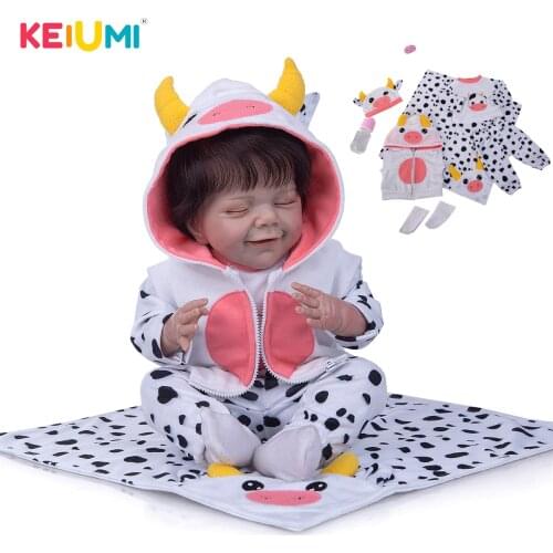 KEIUMI 50 CM Lovely Cloth Body Alive Reborn Many Accessories Cow Set Reborn Baby Doll For Children Fashion