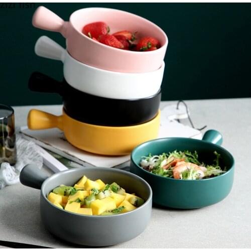 Nordic with Handle 650ml Ceramic Round Fruit Salad Bowl Home Decorations Tableware Fruit Plate / Snack Plate