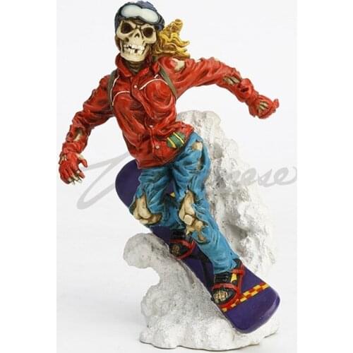 CREATIVE SKULL SKIING ART SCULPTURE ART SKI SKELETON FIGURINES FIGURE STATUE RESIN CRAFT HOME DECOR INTERIOR SHOWPIECE R5143
