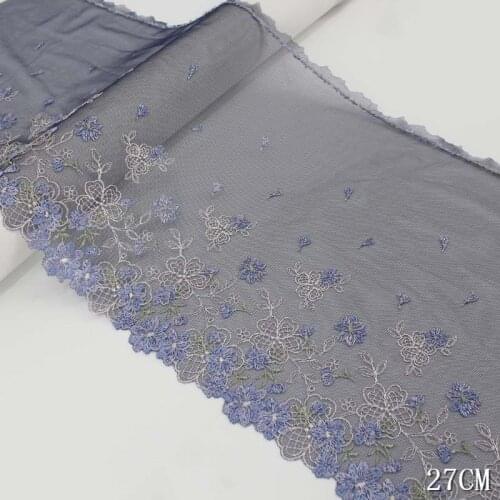 2-5Yds 27cm Wide Black Gazue Purple Flower Embroidery High Quality Lace Trim For Garments And Wedding Decoration