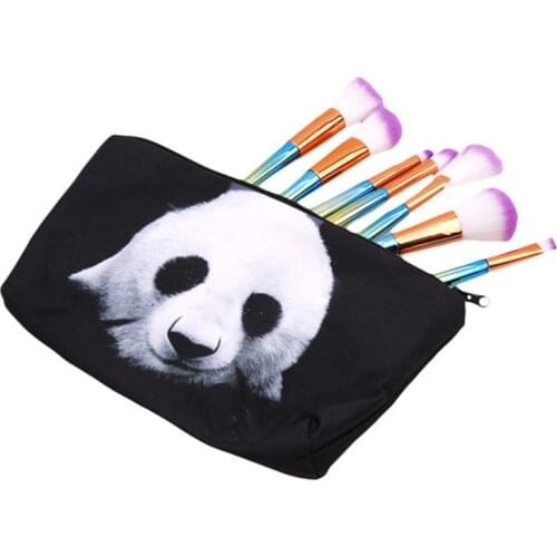 Hot Sale Travelling Makeup Bag 3D Printing Black Panda Zipper Square Cosmetic Bags Women