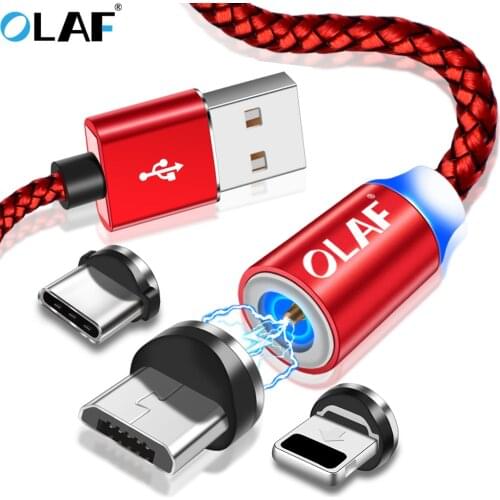 OLAF 2m Magnetic Charging cable cord For iphone 7 8 plus X XR XS Max LED Micro usb Type C Cable For Samsung Note 8 9 S8 S9 Plus