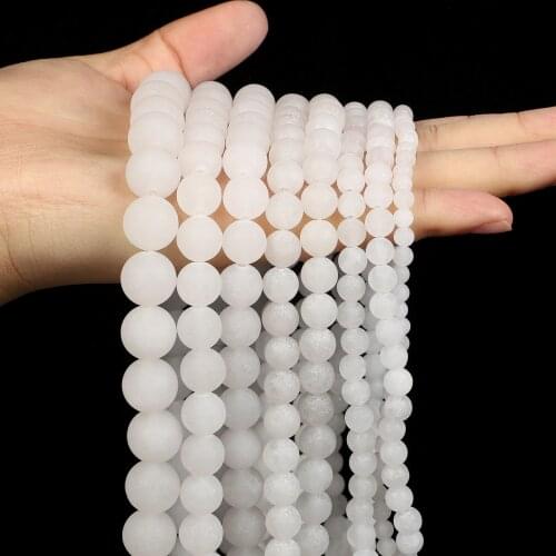 Matte Frosted White Jade Natural Stone Beads Round Loose Beads For Jewelry Making DIY Bracelets Charm Accessories 4/6/8/10/12MM