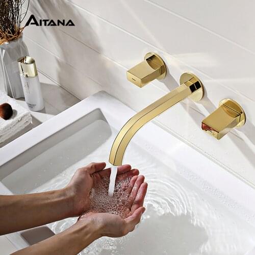 Copper wall entry type split basin faucet Light luxury European bathtub faucet set hot and cold wash basin mixed water fauce
