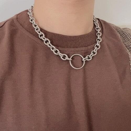 Fashion round interlocking titanium steel stainless steel necklace men and women all-match clavicle chain hot sale