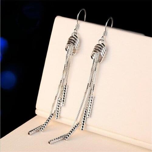 Fashion Silver 925 Girl Drop Earrings Jewelry Female Fashion Tassel Long Earring For Women Party Accessories Princess Charm Gift