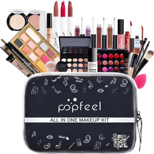 POPFEEL ALL IN ONE Cosmetic Kit 8-27Pcs Makeup Practice Make Up Set Eyeshadow Lip Gloss Concealer Brushes With Makeup Bag TSLM2